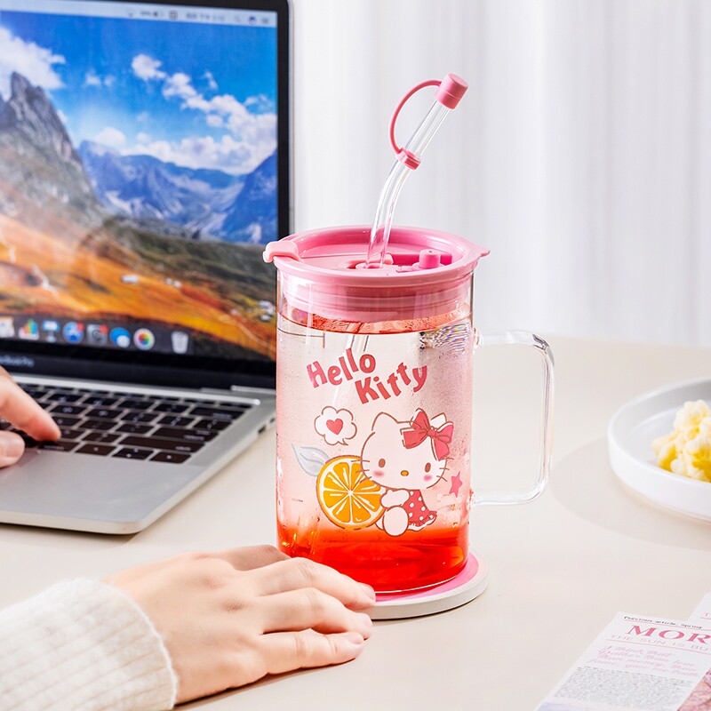 库洛米玻璃杯女高颜值带吸管家用可爱杯果汁杯儿童可爱喝水杯