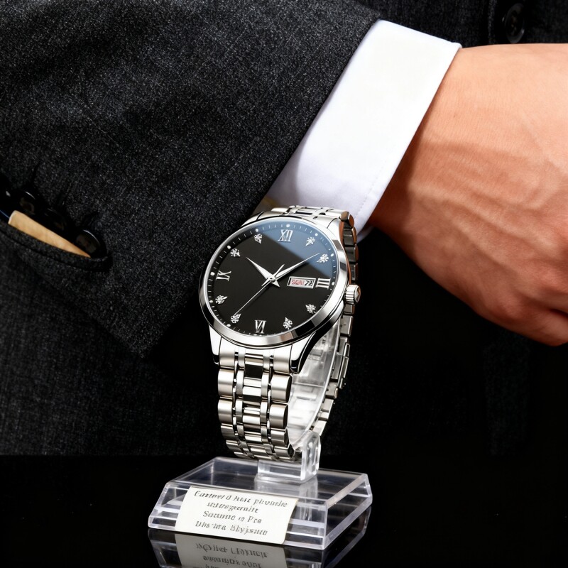 男款手表全自动非机械表正品名牌钢带商务防水石英腕表高级感男士