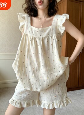 小飞袖睡衣女款夏吊带短裤家居服