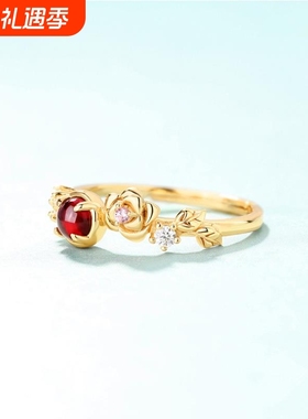 广州轻奢珠宝925纯银戒指批发宝石食指戒女士红榴石戒指微镶指环