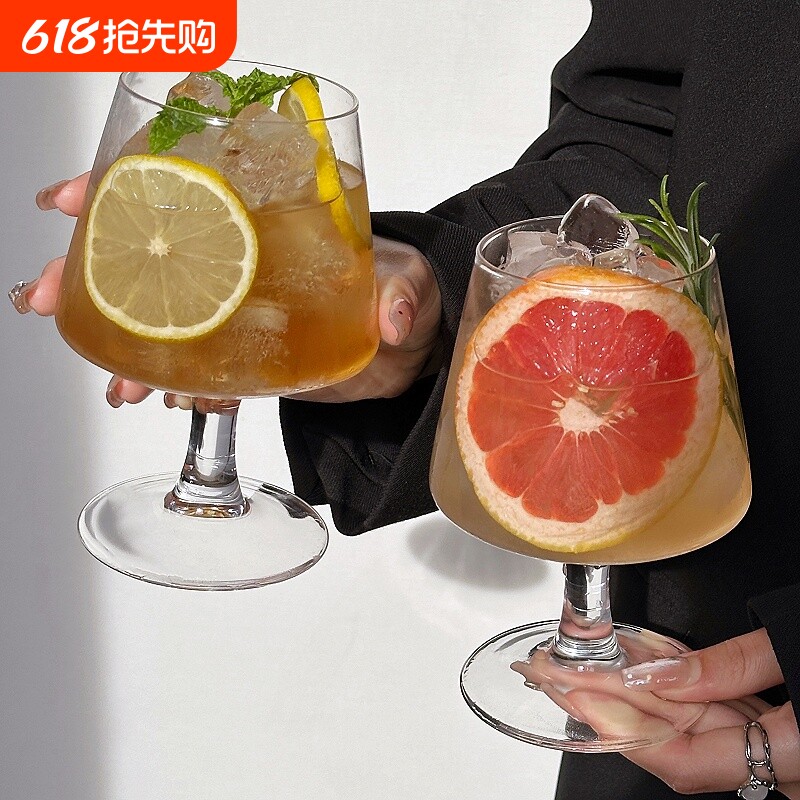 ins高脚玻璃杯网红水果茶杯餐厅果汁气泡水杯白兰地杯冷饮料杯子