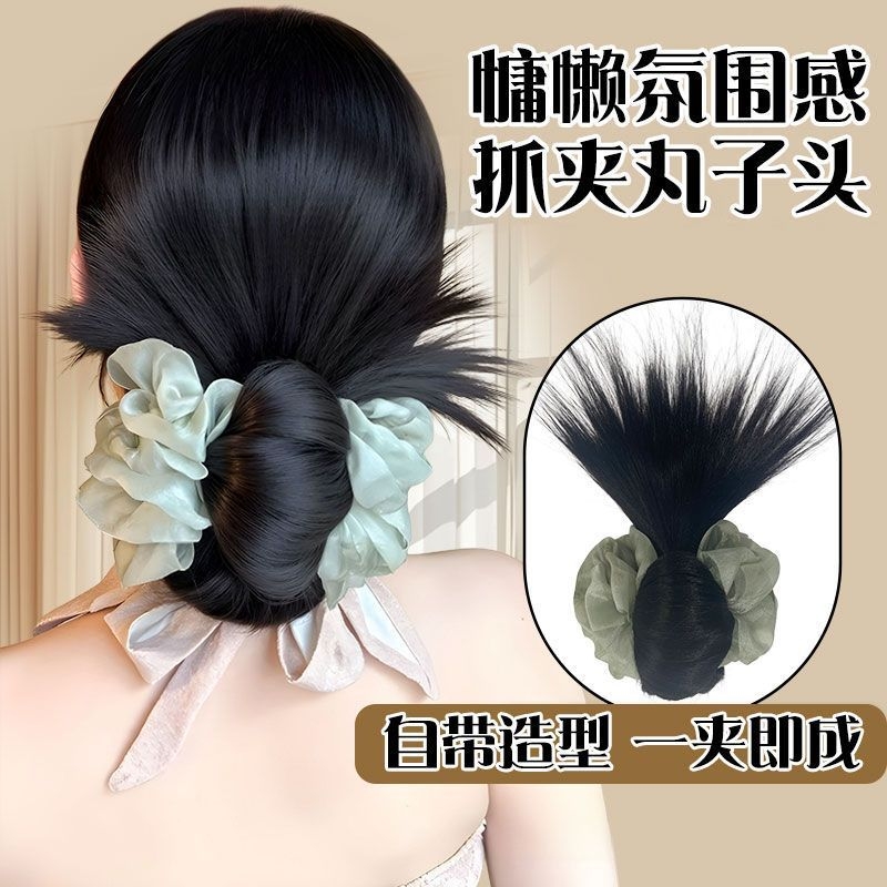 丸子头假发女蓬松增发量自然低扎鸡毛头盘发抓夹后脑勺假发包发型