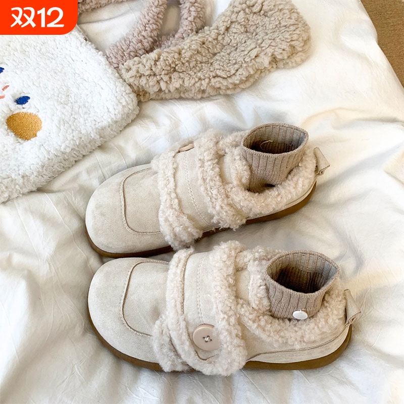 厚底全包毛毛勃肯鞋女款2025新款秋冬外穿保暖棉鞋加绒雪地靴毛绒