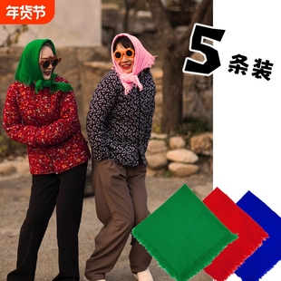 农村干活戴的头巾女村姑绿色包头表演出农村老式表演拍照东北围巾