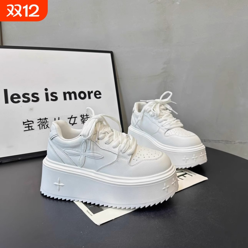 百搭系带厚底松糕增高面包小白鞋