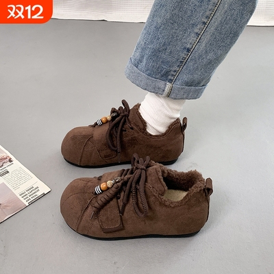 加绒勃肯鞋女2025秋冬季新款爆款复古百搭加厚保暖德训鞋厚底棉鞋