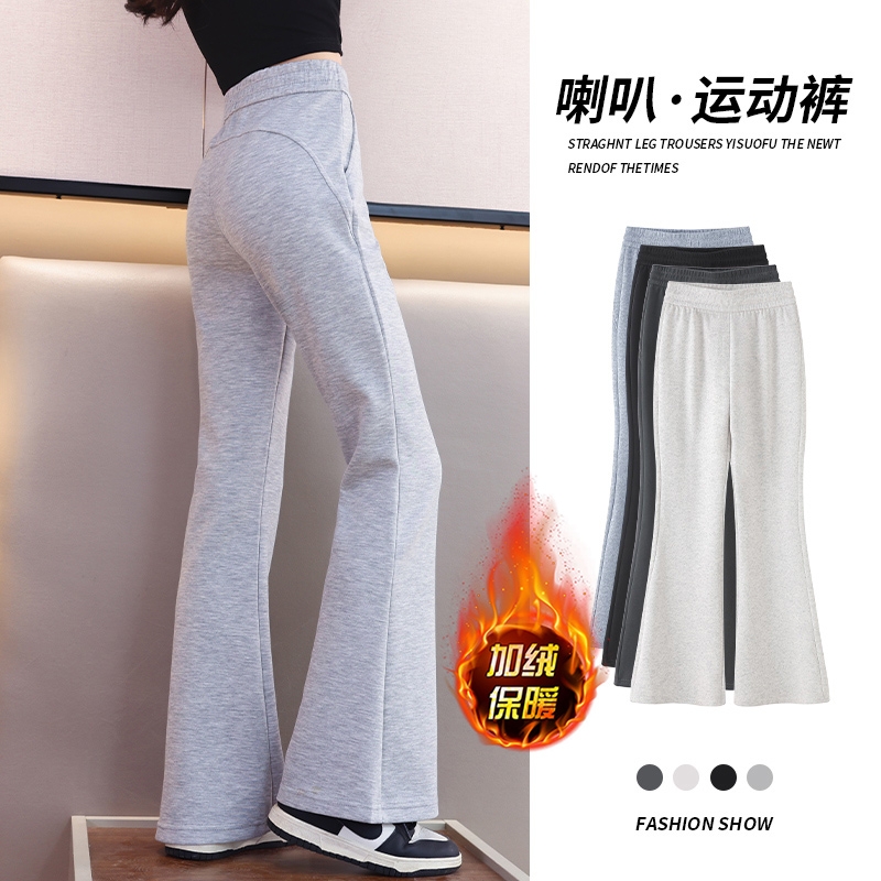 女童喇叭裤儿童微喇裤子秋冬女大童加绒运动灰色新款2025卫裤女孩