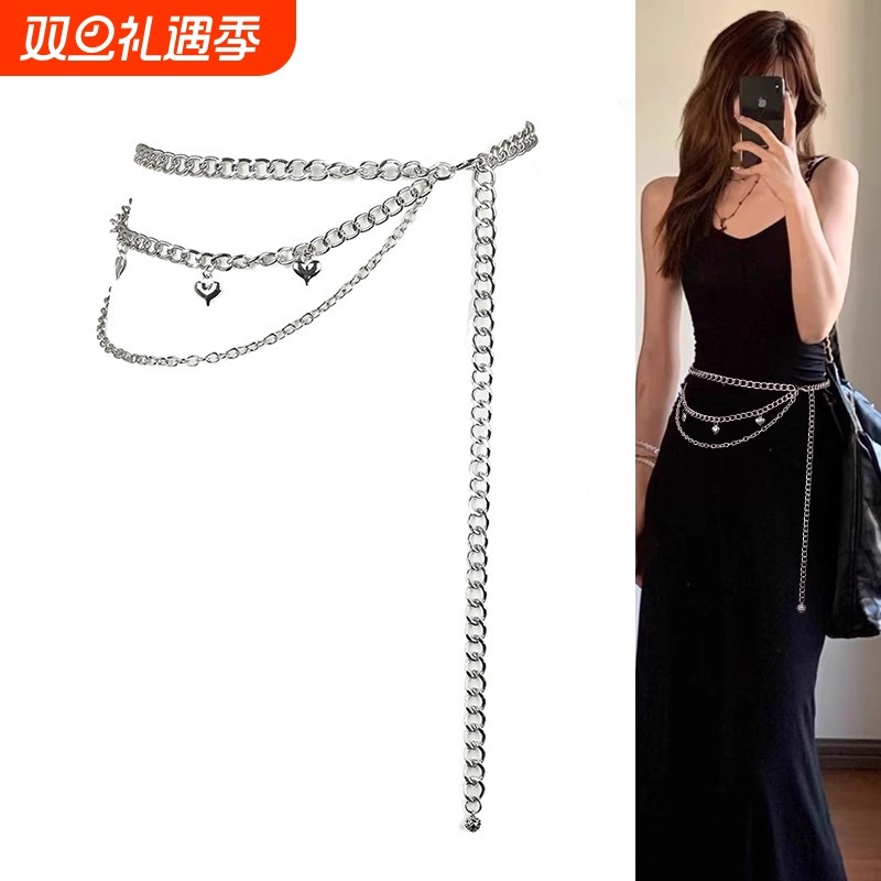 银色细腰链配饰女复古辣妹腰带配牛仔裤y2k链条皮带装饰连衣裙子