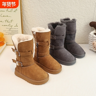 灰色长筒雪地靴女2025冬季新款厚底增高加绒加厚高筒保暖棉鞋子