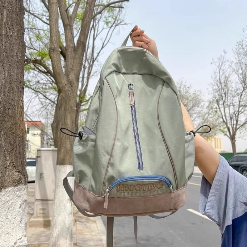 新款通勤书包大容量双肩包女大学生韩版简约背包休闲绿色尼龙