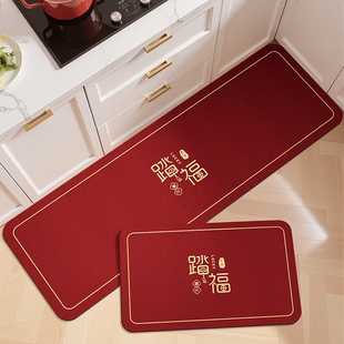 厨房地垫防滑防油可擦免洗防水专用脚垫子家用红色硅藻泥吸水地毯