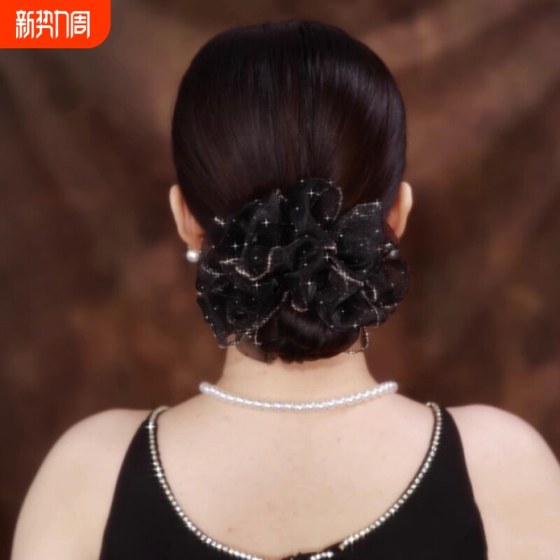 优雅气质满天星发饰头花欧根纱大肠发圈高级感发绳盘发丸子头头饰