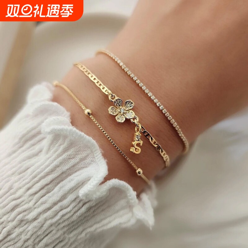 欧美创意设计手饰法式复古微镶花朵手链时尚气质饰品手链高级