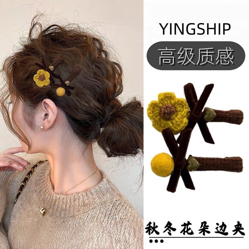 小香风花朵毛球蝴蝶结发夹女2025新款发卡前额碎发侧边刘海夹高级