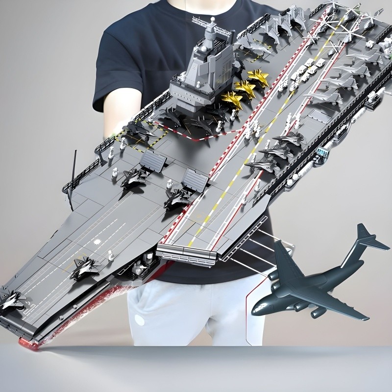 航空母舰积木福建舰高难度巨大型辽宁舰模型儿童男孩益智拼装玩具