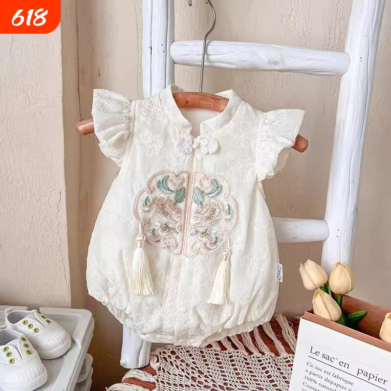 婴儿衣服满月旗袍包屁衣女宝宝爬服公主连体衣中国风周岁礼服薄款