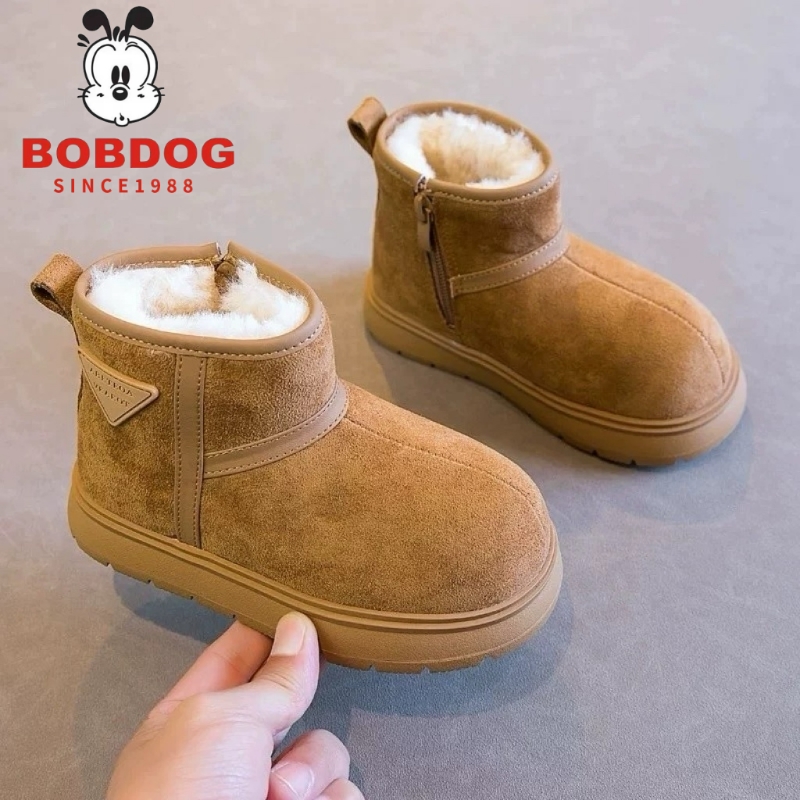 巴布豆女童雪地靴2025冬季新款男童棉鞋加绒儿童鞋防水冬款防滑