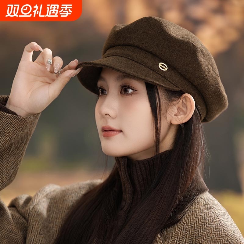 2025新款贝雷帽子女春秋冬季复古百搭显脸小英伦风报童鸭舌八角帽