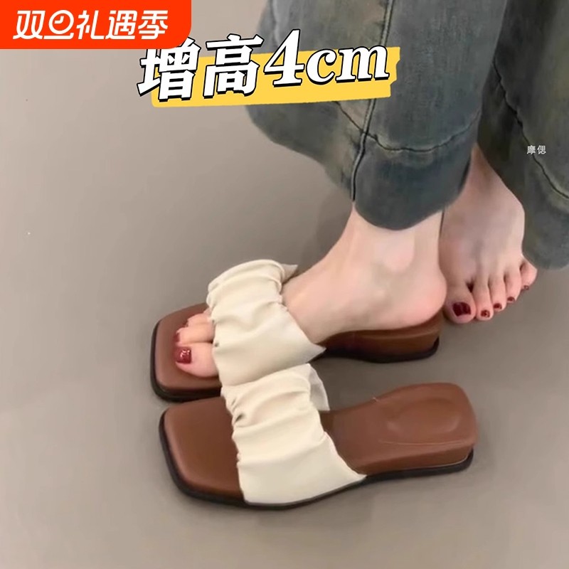 超好看厚底坡跟配裙子凉拖鞋女夏外穿2025新款一字高级感沙滩凉鞋