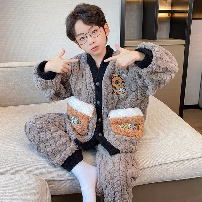儿童珊瑚绒男童睡衣秋冬季家居服