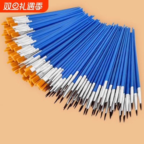 数字DIY石膏涂鸦蓝色杆尼龙毛儿童勾线笔油画笔塑料涂色丙烯颜料画刷幼儿园描线水彩水粉绘画专用笔刷平头