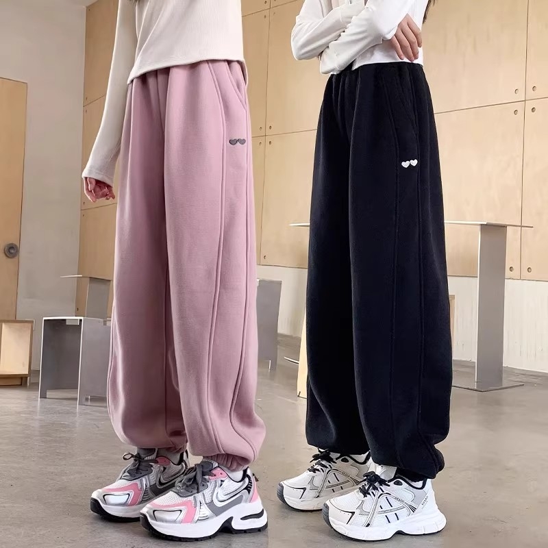 女童卫裤秋冬款2025新款儿童女孩一体加绒黑色裤子大童秋季运动裤