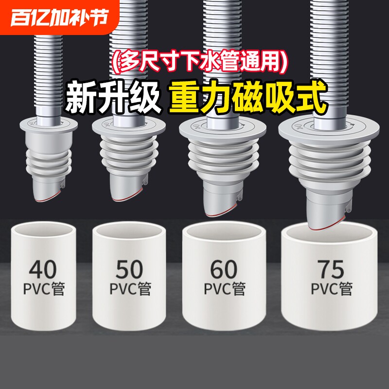 厨房下水管道密封塞洗衣机排水管5075封口盖硅胶圈防返臭神器防臭
