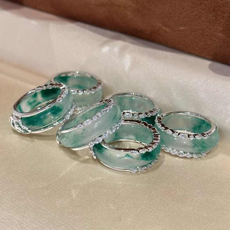 新中式绿色微镶锆石戒指女精致大气食指戒时尚高级国风指环