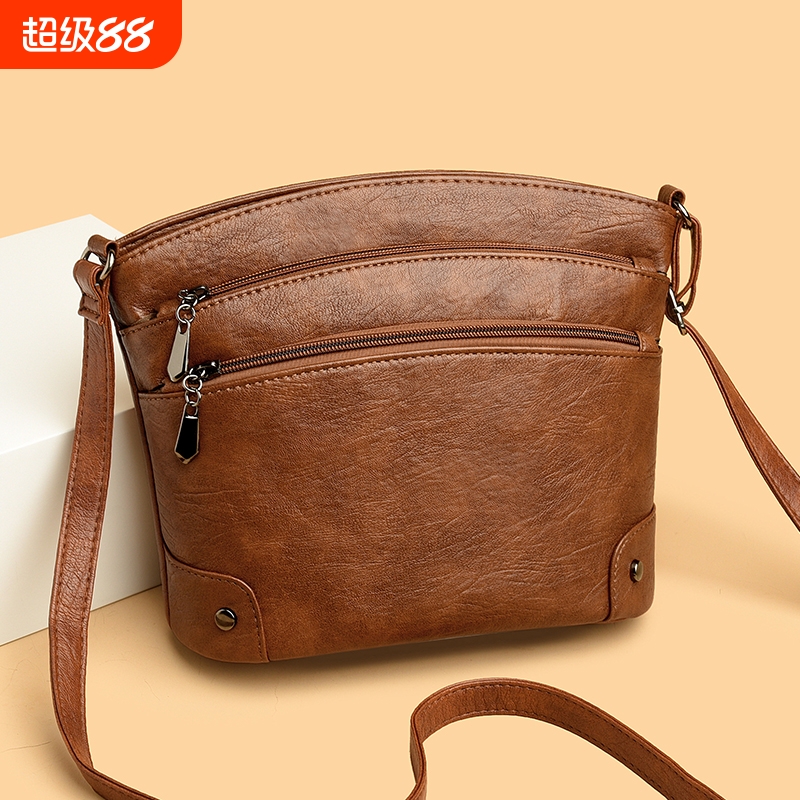 伊布古奇2025新款复古时尚多层水桶包软皮女士中年妈妈单肩斜挎包