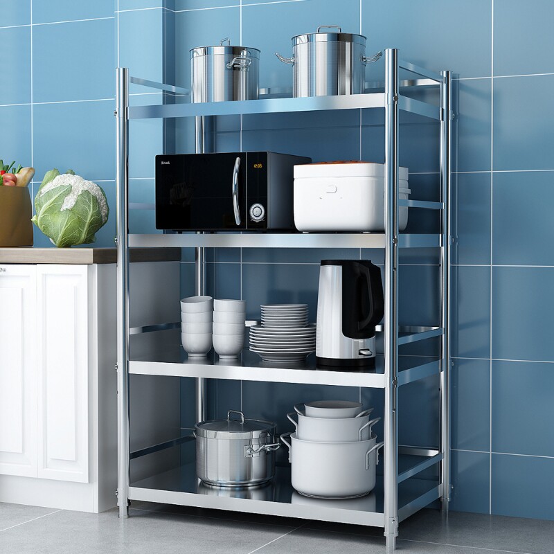 不锈钢厨房置物架四层五层微波炉架子落地储物收纳架六层家用货架