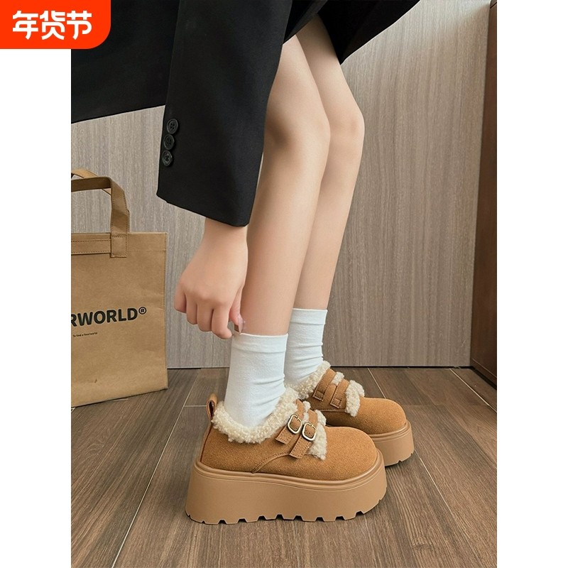 厚底内增高勃肯女鞋子加绒保暖毛毛鞋2025新款冬季雪地靴乐福棉鞋,女鞋,勃肯鞋/软木鞋,淘宝优惠券,粉丝福利购,淘宝优惠卷
