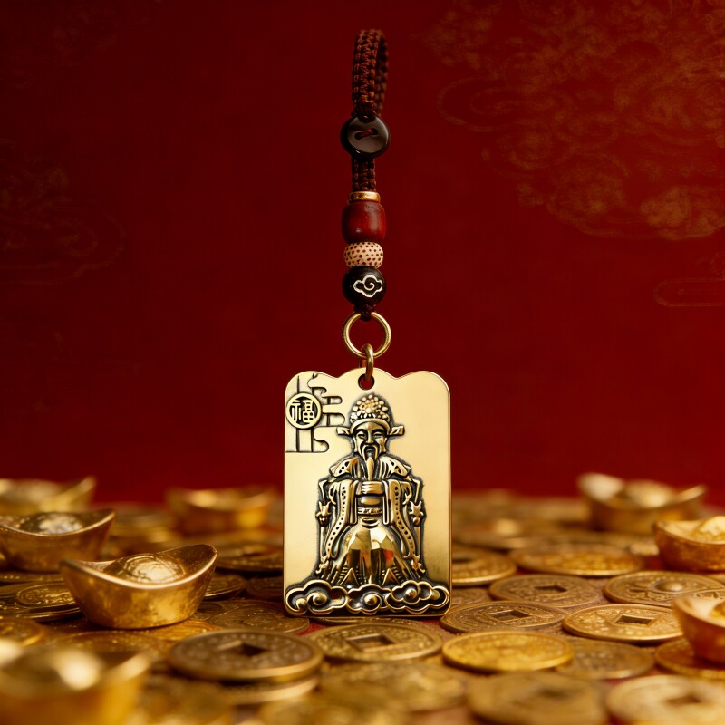 【逢凶化吉】福星高照 真黄铜 福星神牌钥匙扣挂件 越磨越亮