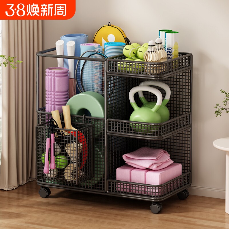 置物架健身器材收纳架健身运动器械家用羽毛球拍落地白色黑色移动