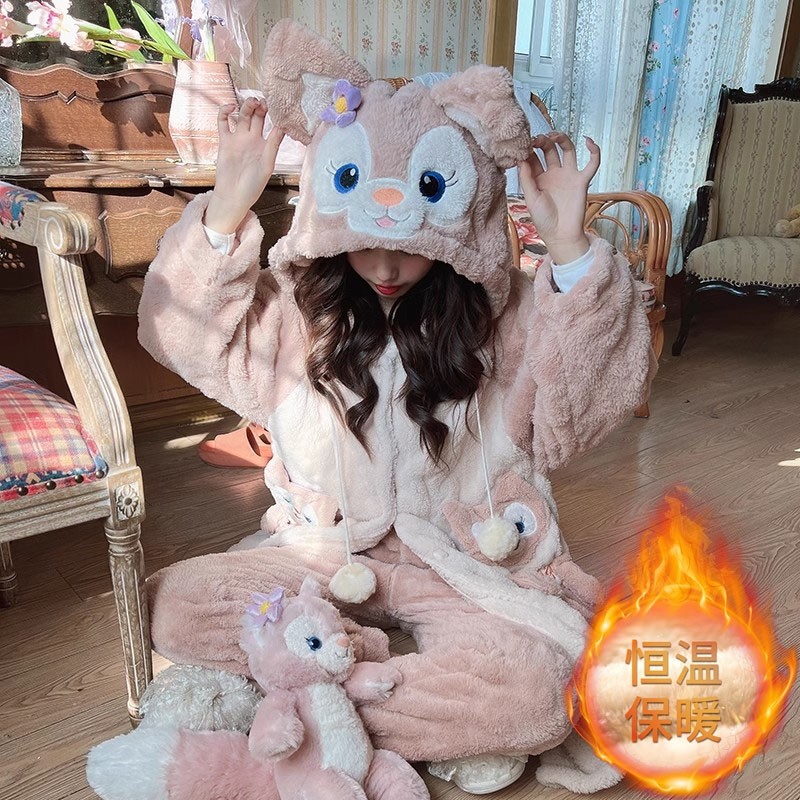 浪莎2025新款睡衣女秋冬季珊瑚绒长袖毛绒连体厚款睡袍韩范家居服