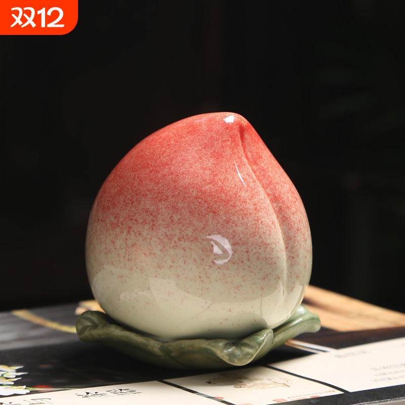 桃子茶叶罐陶瓷小号家用茶创意密封储罐摆件手迷你茶罐寿桃