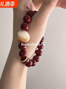 2023吉祥如意焦糖菩提俏色醒狮手链红色朱砂供本命年财运手串情侣