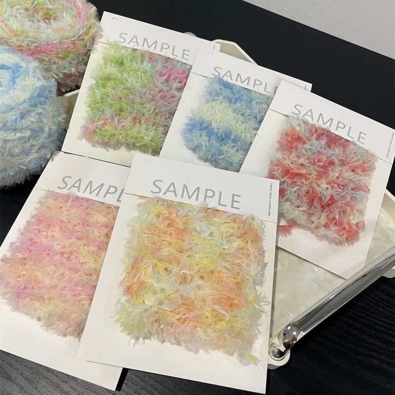 珊瑚绒段染钩针围巾手工编织线团皮草纱线花式水貂绒diy