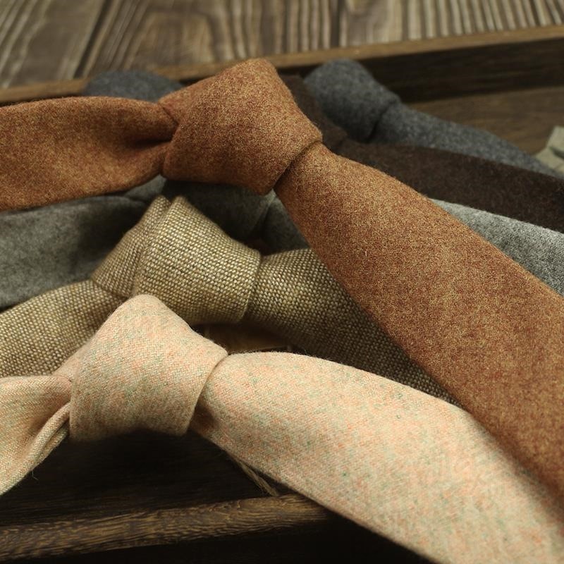 领带男窄版休闲韩版6CM英伦复古厚羊毛纯色正装商务灰色棕红咖啡