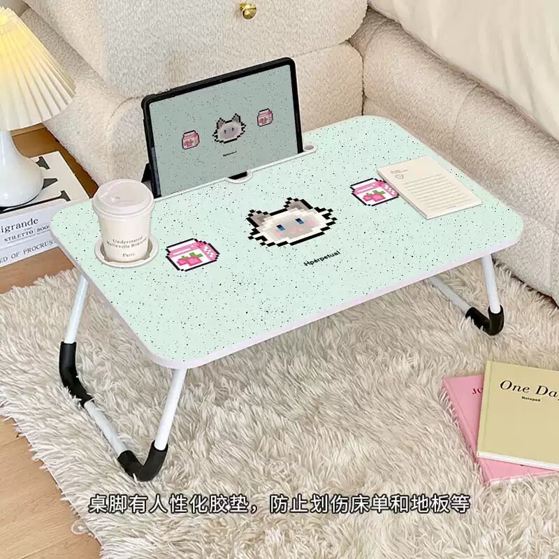 绿色系小猫床上小桌子办公桌宿舍学生学习桌写字可折叠桌笔记本电脑支
