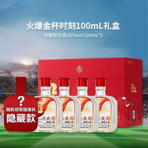 世界杯联名款小酒100ml*5瓶白酒42度盲盒套盒浓香型酿酒礼盒精酿