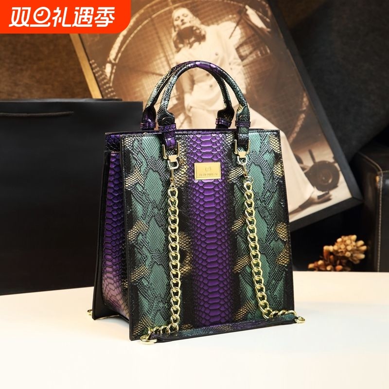 2025高级感蛇纹真皮妈妈包单肩新款高档大气中年女士包包手提包女
