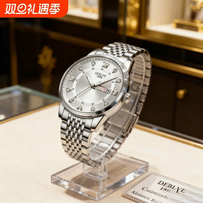 男款手表钢带商务防水石英腕表高级感男士正品名牌全自动非机械表