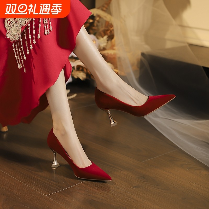 秀禾敬酒礼服红色结婚鞋女婚纱中式新娘鞋宴会订婚日常可穿高跟鞋