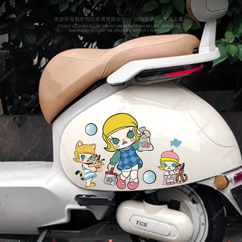 电动车贴纸可爱卡通装饰贴画雅迪爱玛小牛个性创意遮挡划痕贴防水