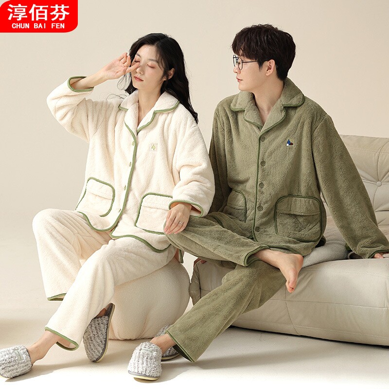 情侣睡衣秋冬款珊瑚绒冬季女士可外穿加厚加绒男士保暖家居服套装