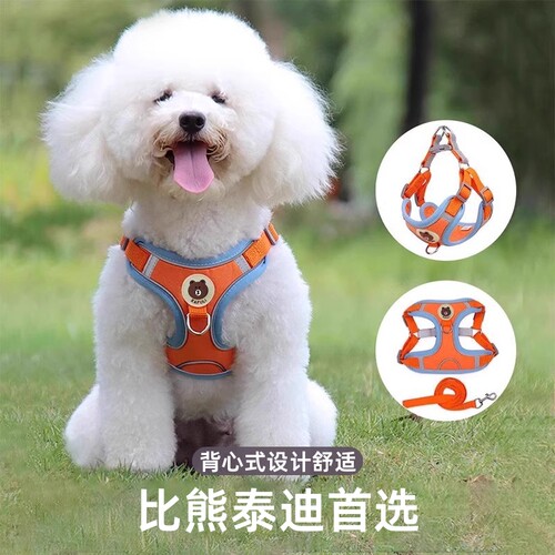 背心式狗狗牵引绳小型犬泰迪比熊胸背带小狗幼犬遛狗绳狗链子项圈