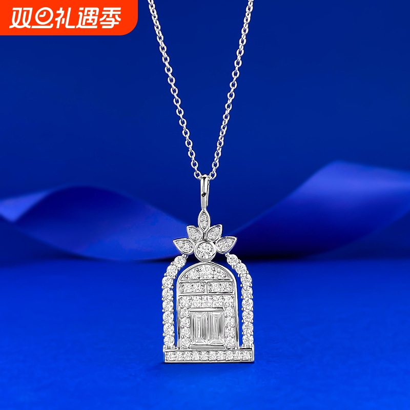 幸福之门项链女高定V金厚镀18K金轻奢高级感盾牌吊坠锁骨链培育