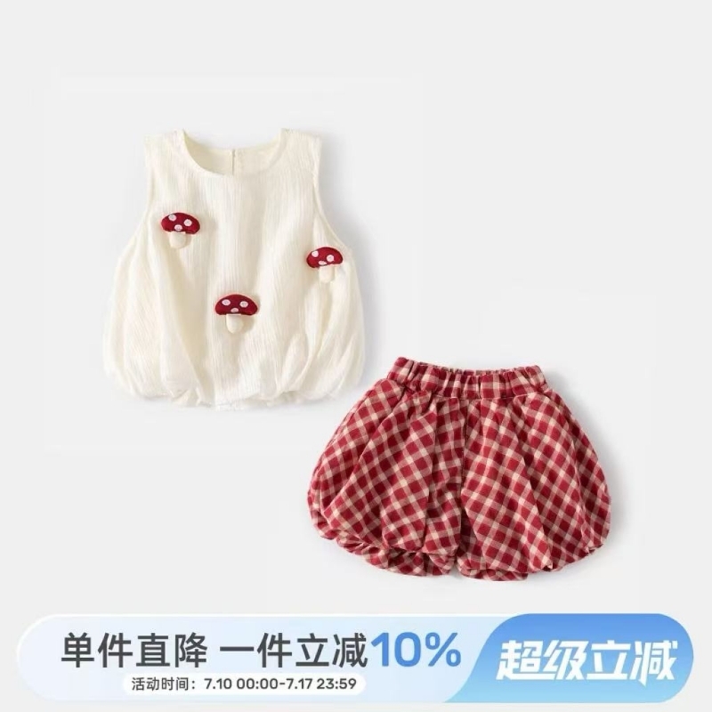 女童夏装套装2025洋气新款儿童背带衣服两件套宝宝短裤夏季小童装