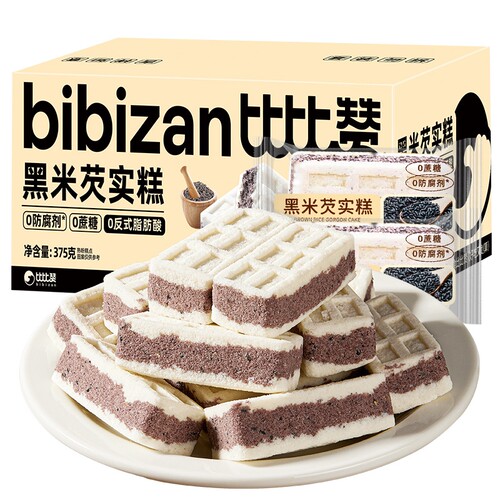 比比赞黑米芡实糕375gx1箱饱腹糕点健康软糯粗粮