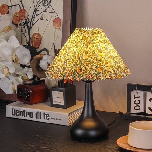 中古风台灯卧室床头复古法式田园小碎花装饰氛围感高级ins小夜灯